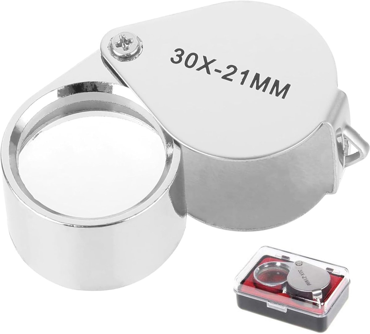 Vergrootglas voor juweliers, 30 x, zakloep, metaal, opvouwbaar, met opbergdoos, vergroting voor horloges, sieraden - ShopVlot