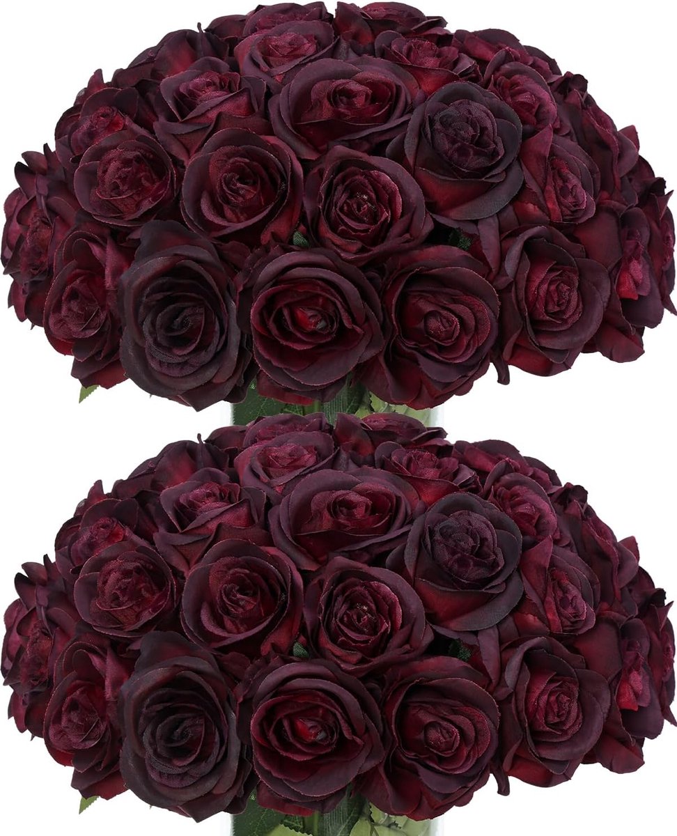 50 stuks kunstrozen nep zijden bloemen zwart rood realistisch boeket voor doe-het-zelf ambachtelijke bloemen voor - ShopVlot