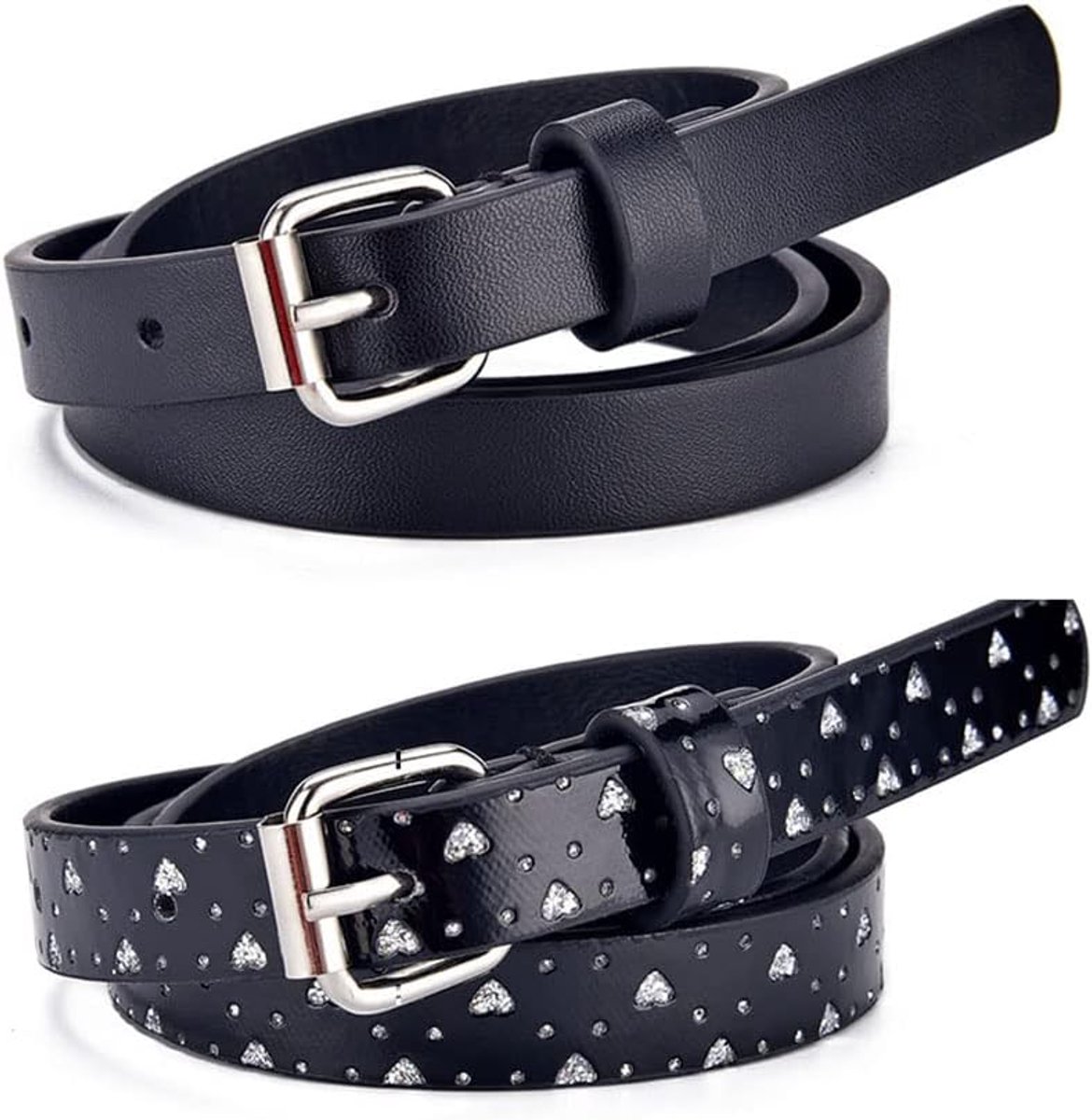 Pack of 2 PU children's belts for girls, 1.5 cm wide, circumference 57-72 cm, Black - ShopVlot