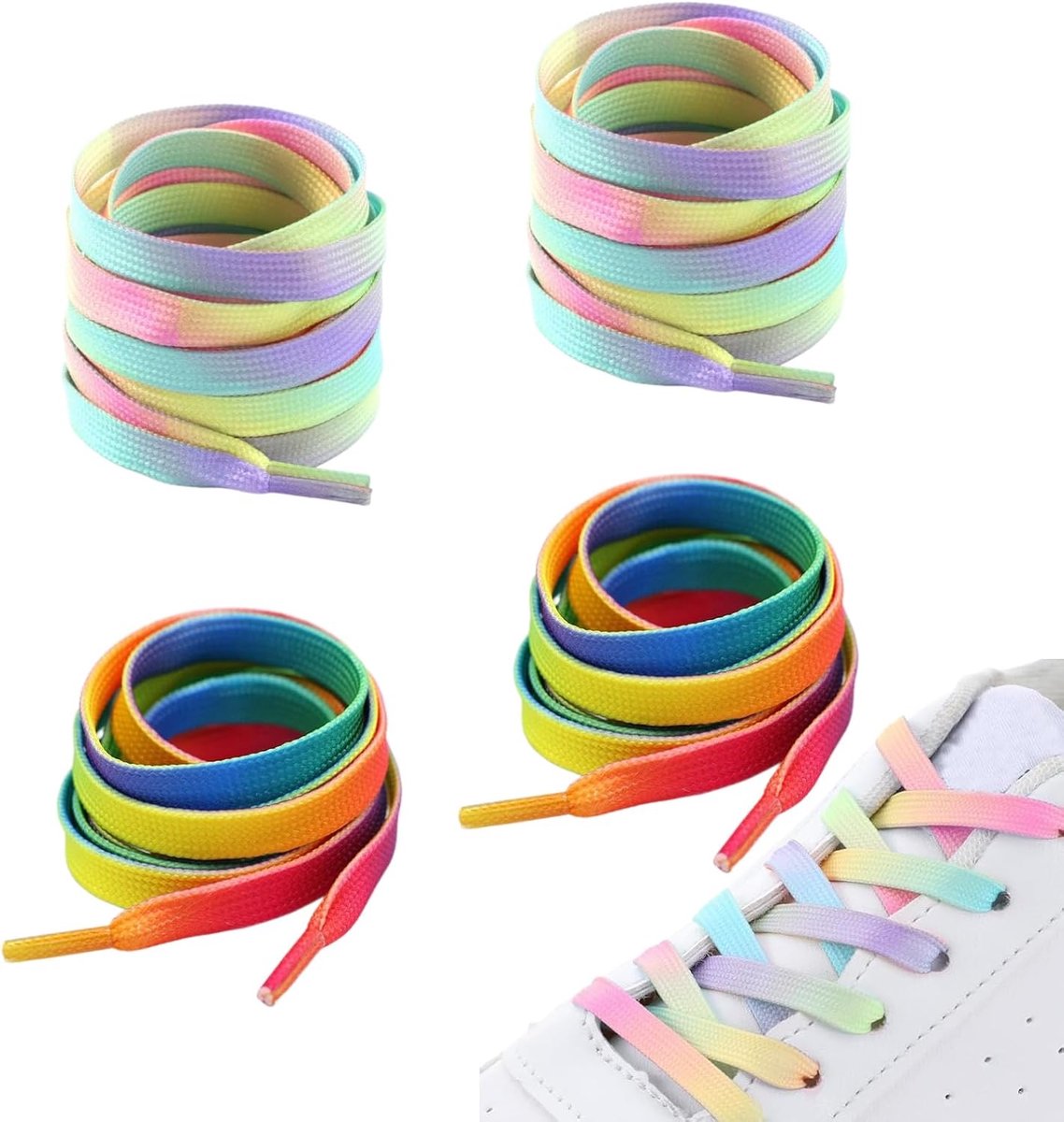 4 stuks 120 cm regenboogkleurverloop veters, Scheurvaste reserveveters van polyester, Elastische veters voor sneakers - ShopVlot