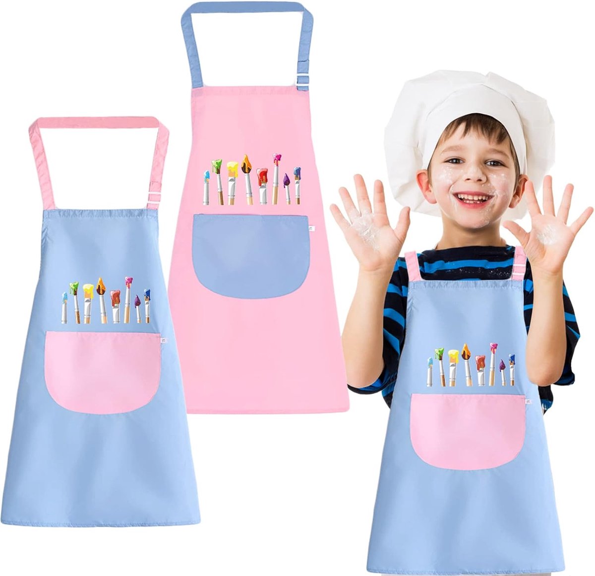 Children's Apron 2 Pieces Adjustable Painting Apron Children with Bag Waterproof Children's Apron Children's Apron - ShopVlot
