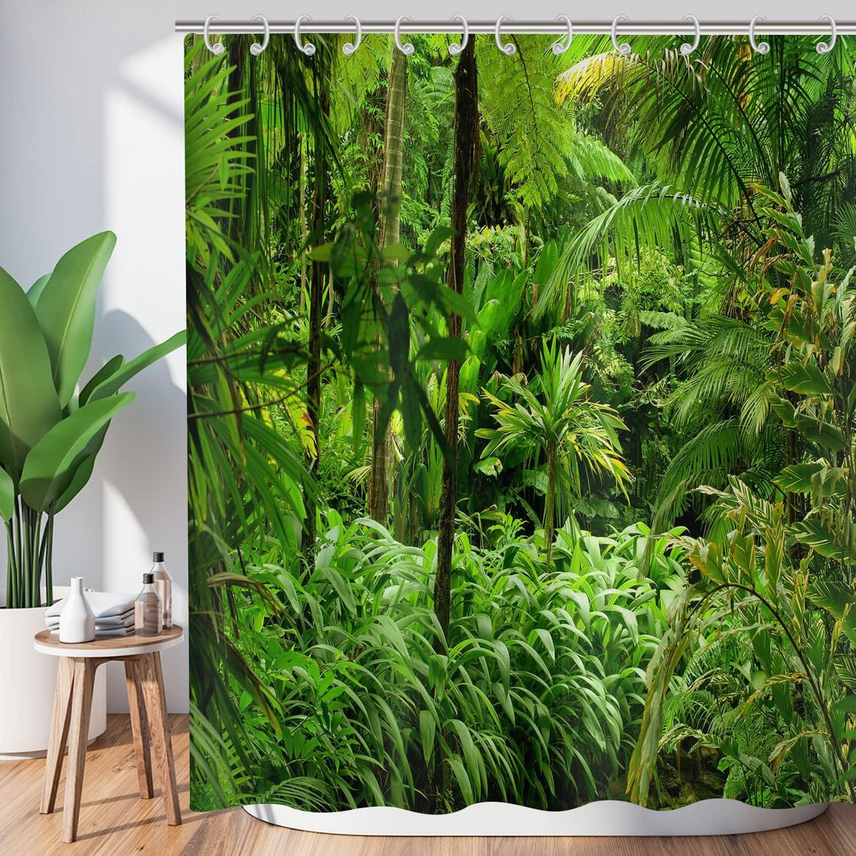 Douchegordijn groen - tropisch jungle design - waterdicht polyester - comfortabel en stijlvol - ShopVlot