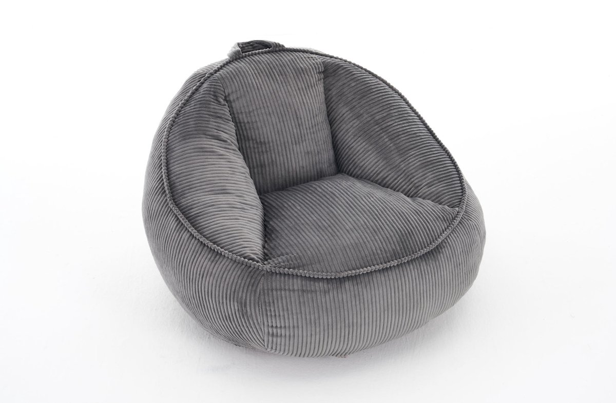 COVREO Zitzak 90 x 90 x 59 cm grijs, ribstof met rugleuning en traagschuim