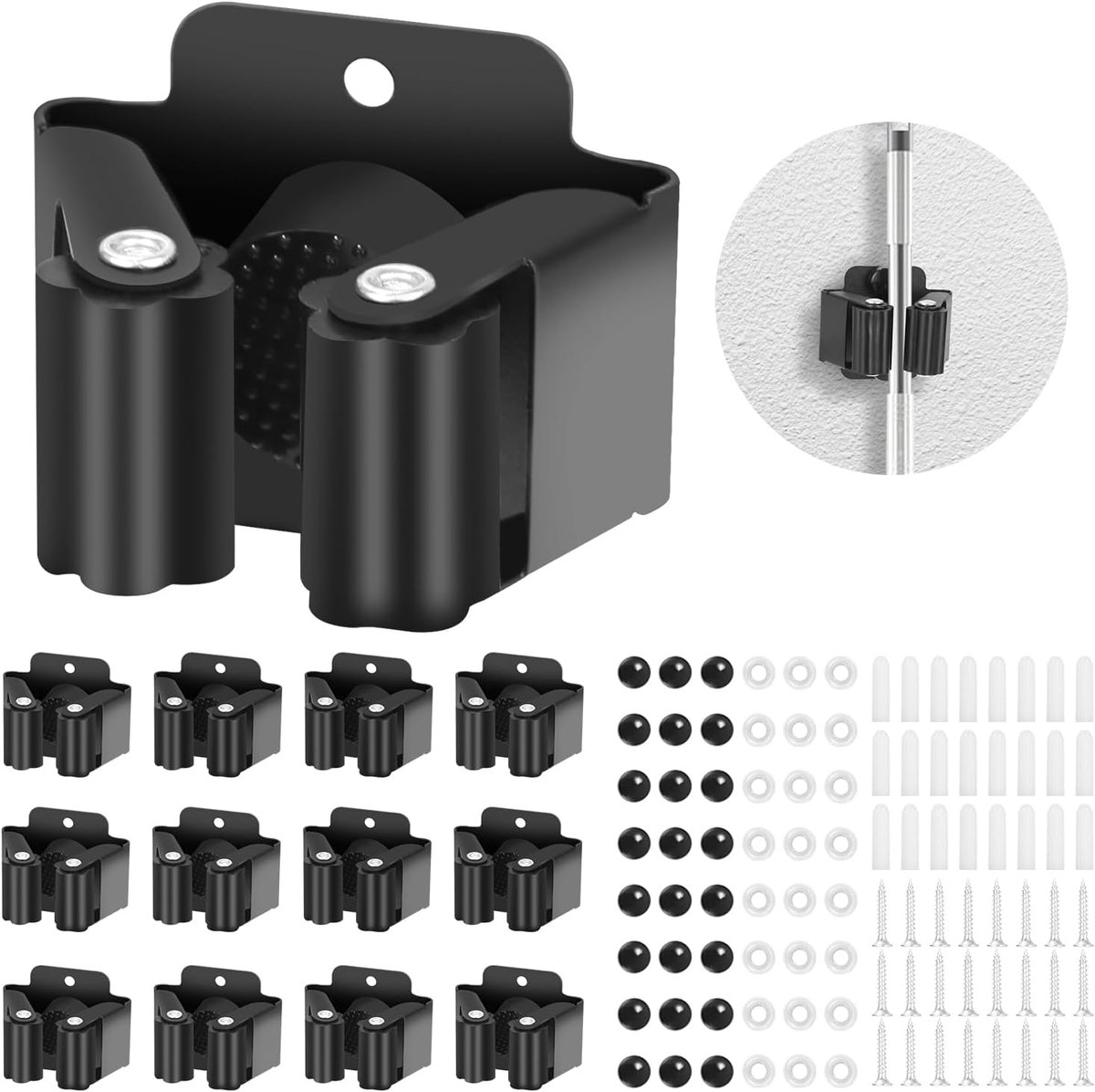 Broom holder 12 stuks - RVS wandmontage - weerbestendig - ideaal voor tuin en keuken - ShopVlot
