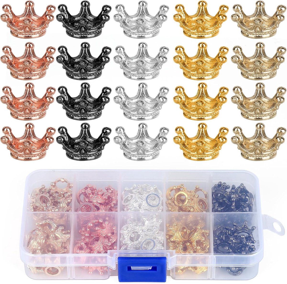 Kleine gouden kronen set - 150 mini kronen in 5 kleuren - decoratie voor knutselprojecten - voeg een sprankje magie toe - ShopVlot