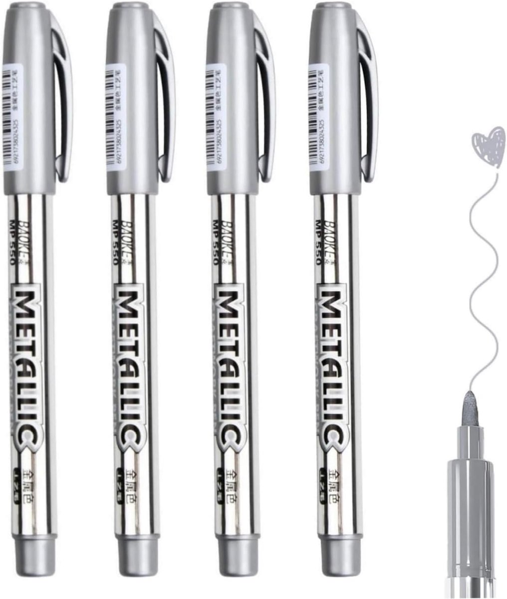 Metallische markeerstiften 4 stuks - permanente inkt - waterdicht - ideaal voor creatieve projecten - ShopVlot