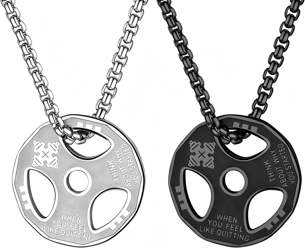 Halterhanger halsketting 2 stuks - roestvrij staal - zilver zwart - hip hop fitness stijl - ShopVlot