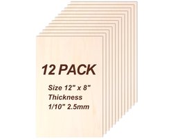 Philorn 12 Pieces Plywood Sheets, Unfinished Linden Wood Sheets for Woodwork Model, Craft Balsa Wood, Painting - ShopVlot