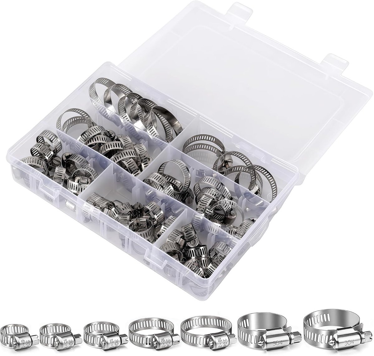 Slangklemmen Set – 60 stuks RVS 304 slangenklem 6–38mm instelbaar - ShopVlot