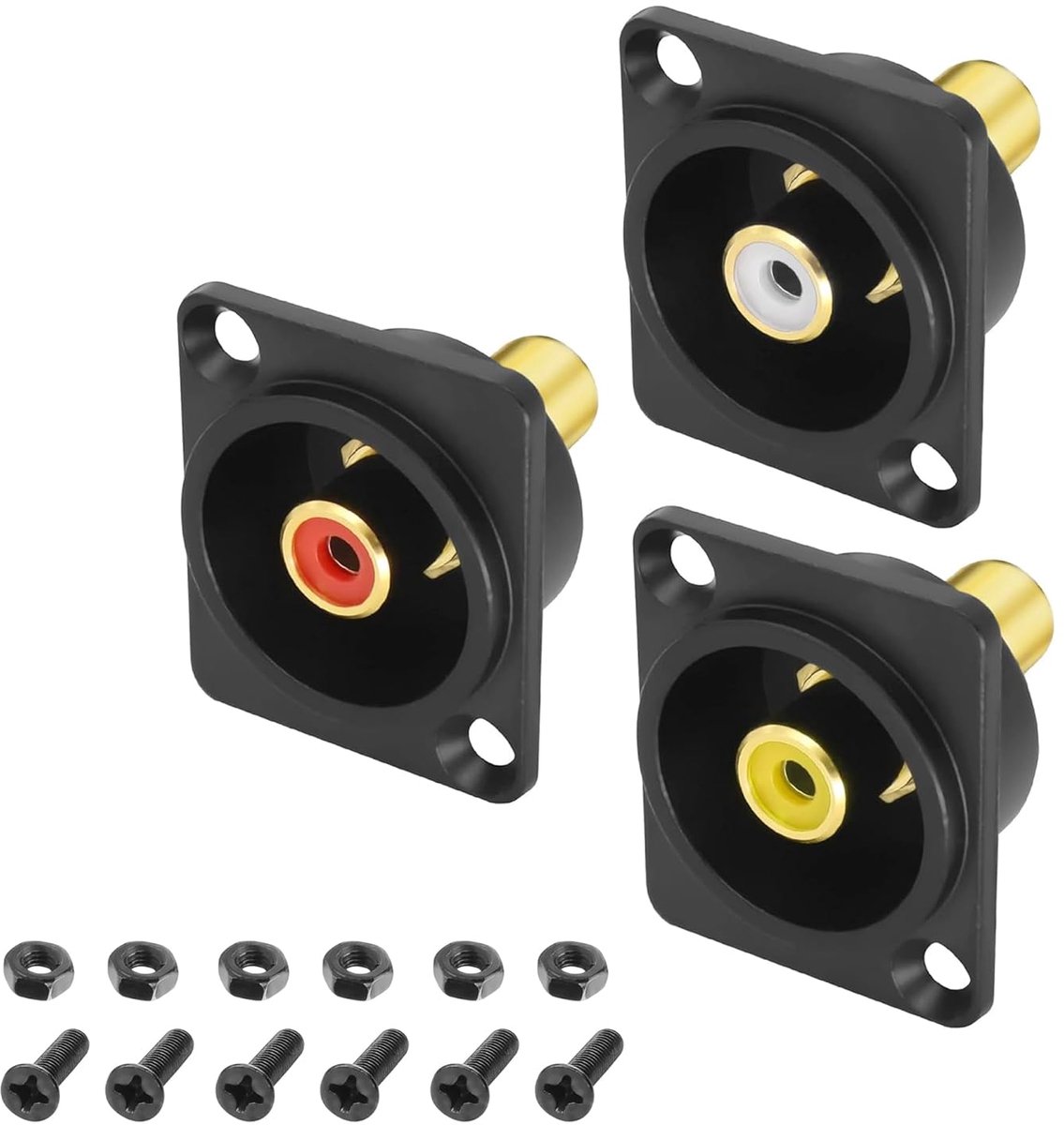 MEIRIYFA Set of 3 RCA Panel Mount Adapters Type D - 3 Colors - RCA Female to Female - ShopVlot