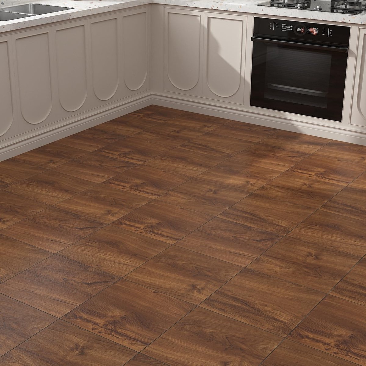 Yenhome Pack of 3, 30 x 30 cm, Red Brown PVC Flooring, Self-Adhesive Floor Boards, Vinyl Flooring, Non-Slip for Living - ShopVlot