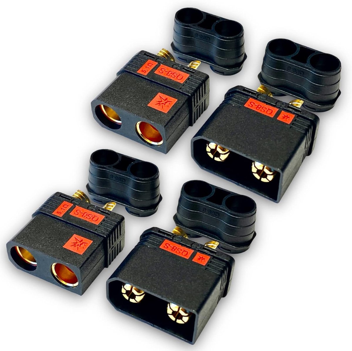 2 pairs (4 pieces) original anti-flash high current QS8S QS8 8mm EC8 gold plug connector connector polation safe black - ShopVlot