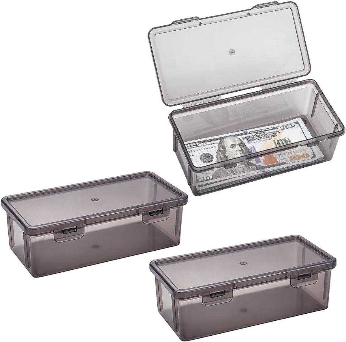 PLIGREAT Muntdoos van kunststof met deksel (3 stuks), organizer voor bankbiljetten, zwart, rechthoekig, voor - ShopVlot