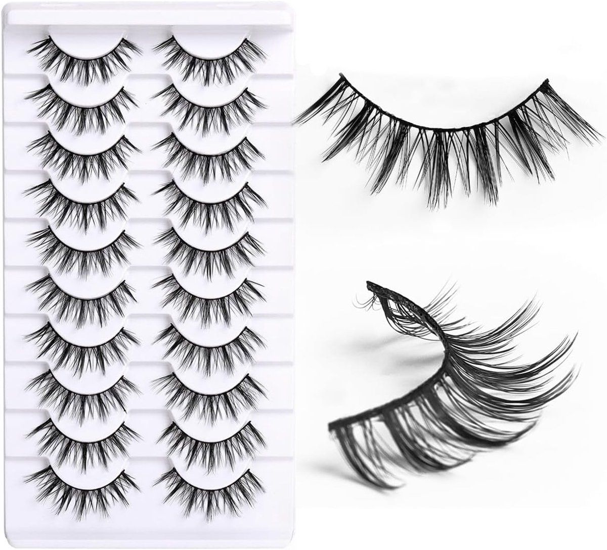 10 Pairs False Eyelashes, Natural False Eyelashes, Manga Eyelashes, 9-13 mm, Reusable, Wispy Lashes Fluffy, Make Your - ShopVlot
