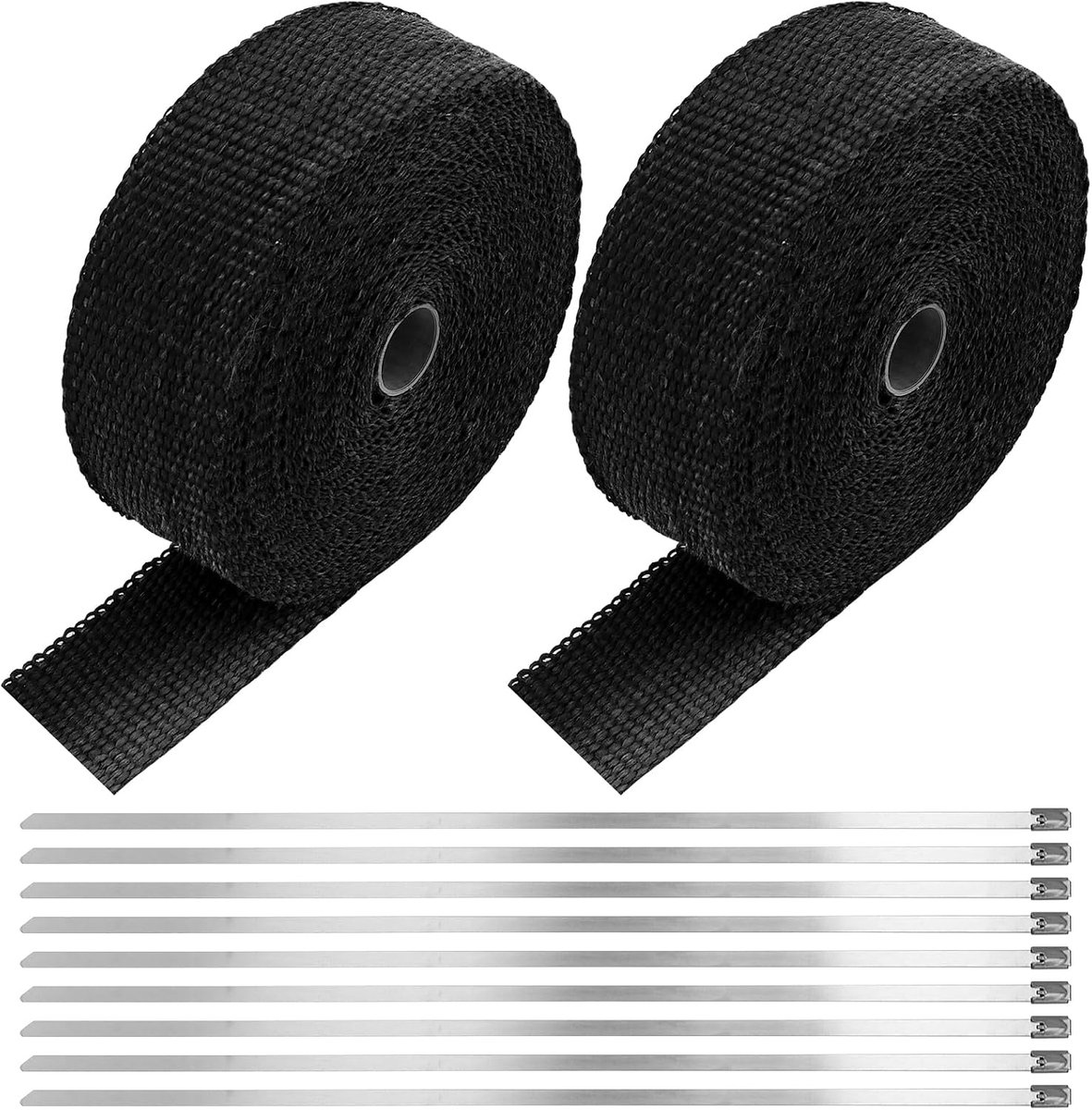 Heat Protection Tyre Black 15m x 50mm Basalt Fiber Exhaust Motorcycle Heat Protection Tyre with 20 Stainless Steel - ShopVlot