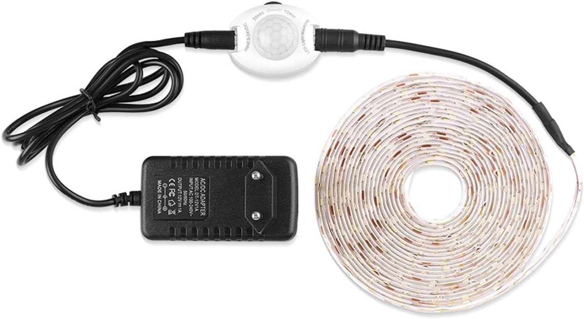 5M LED Bed Night Light - Cold White, Flexible LED Strips with PIR Motion Sensor, Complete Set with 12V Power Supply - ShopVlot