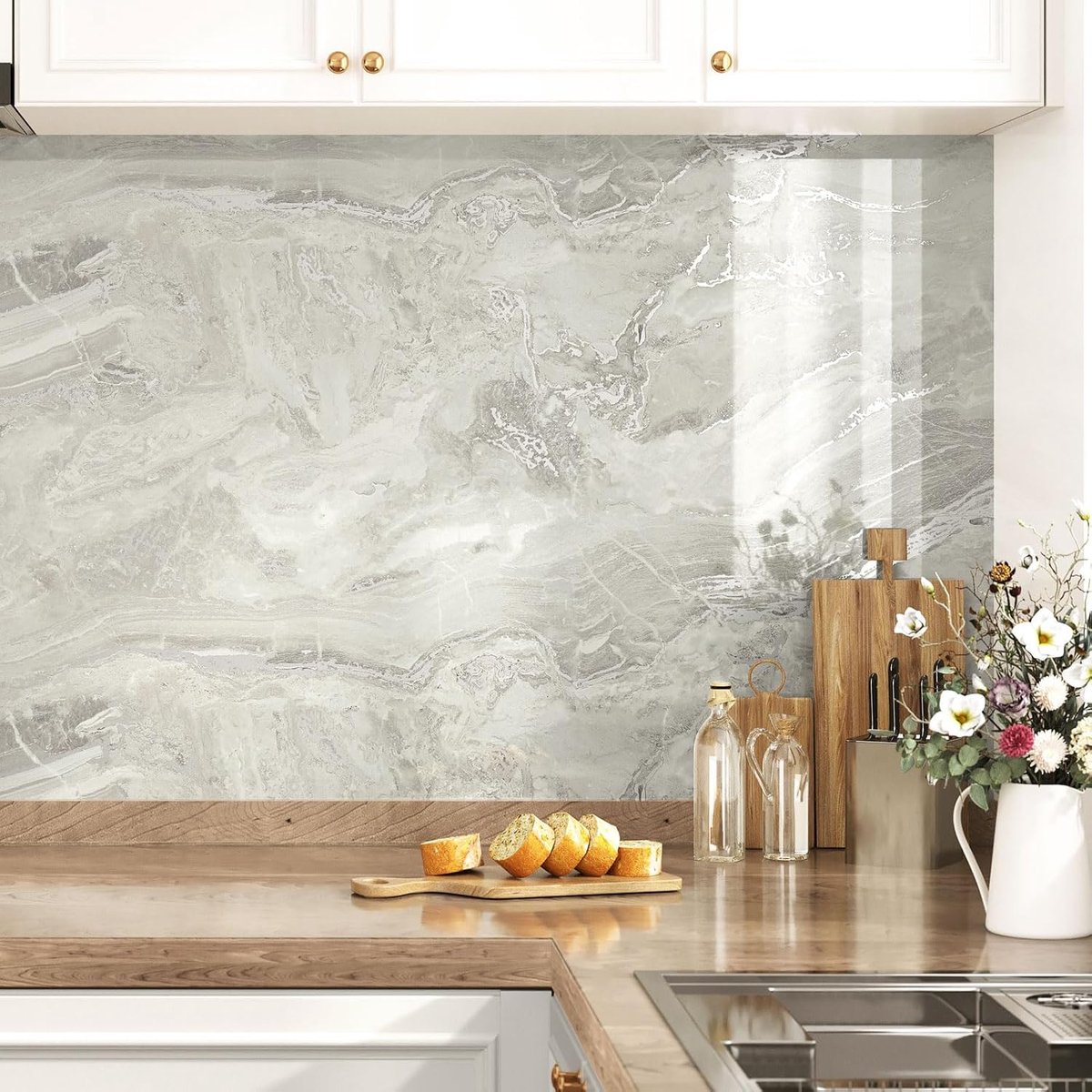 Kitchen Worktop Covering Vinyl Self Adhesive Beige and Silver Marble Wallpaper Kitchen Vinyl Wrap for Cabinets Self - ShopVlot