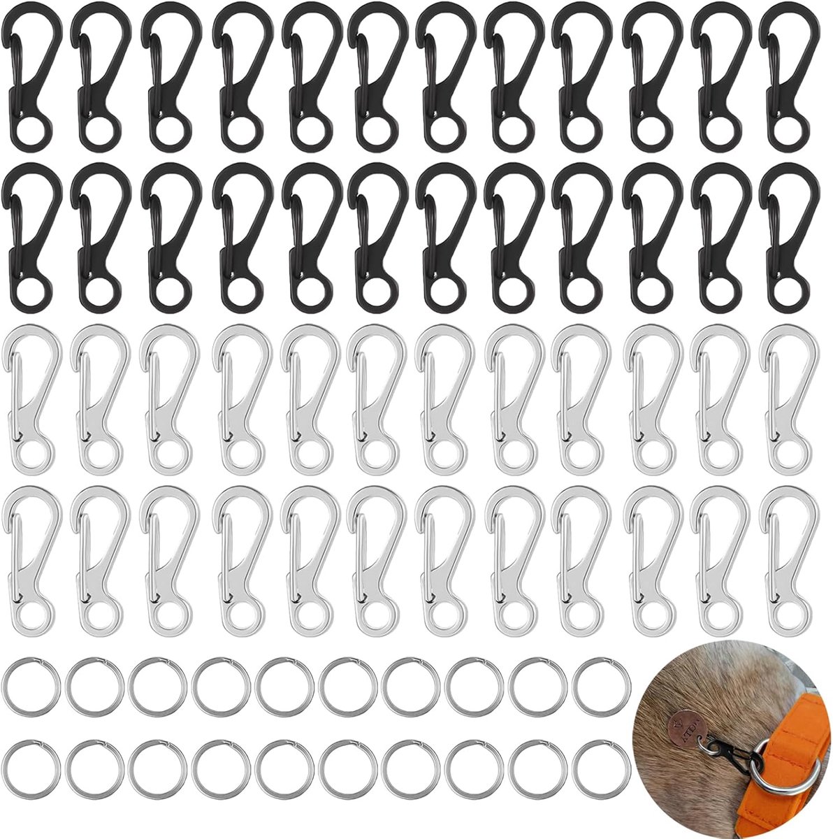 48 Pcs SF Small Spring Snap Clip Hooks with 20 Metal Flat Key Chains, Paracord Carabiner Hooks Set for Keys and - ShopVlot