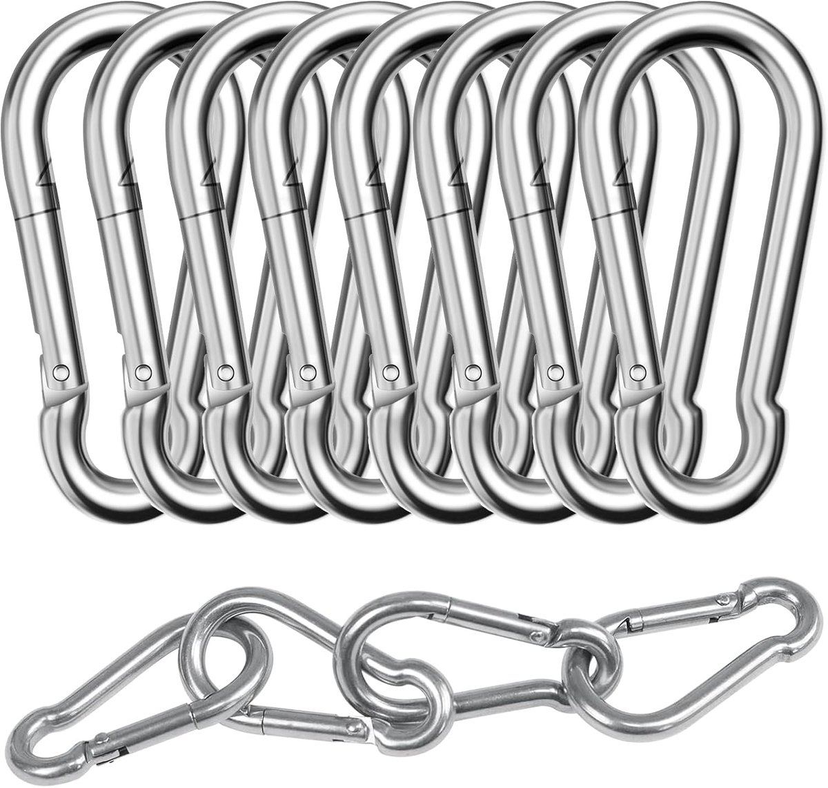 Set of 8 Large Stainless Steel Carabiners, Φ880 mm, Tactical Carabiner Hooks with a Load Capacity of 300 kg - ShopVlot