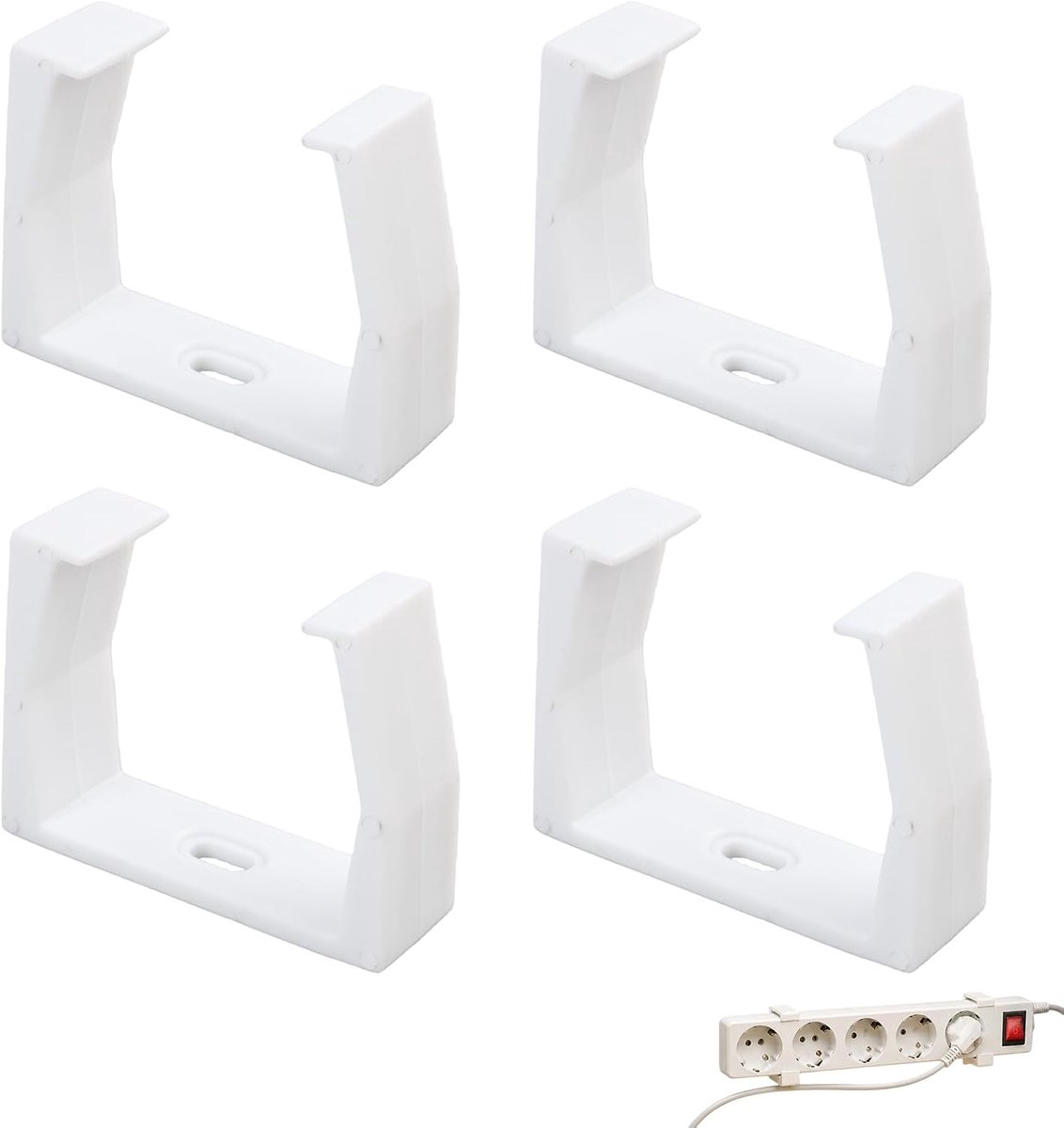 4 stuks stekkerdozenhouder, wit, universele wandhouder voor bevestiging, geschikt voor 3 tot 9-voudige stekkerdozen - ShopVlot