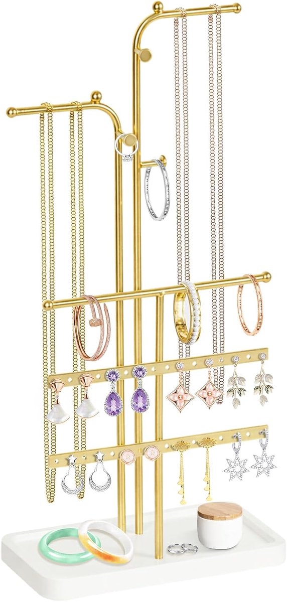 Jewellery Stand, 3 Bars, Jewellery Stand, Large Capacity, Adjustable Necklace Holder with Removable Storage Base - ShopVlot