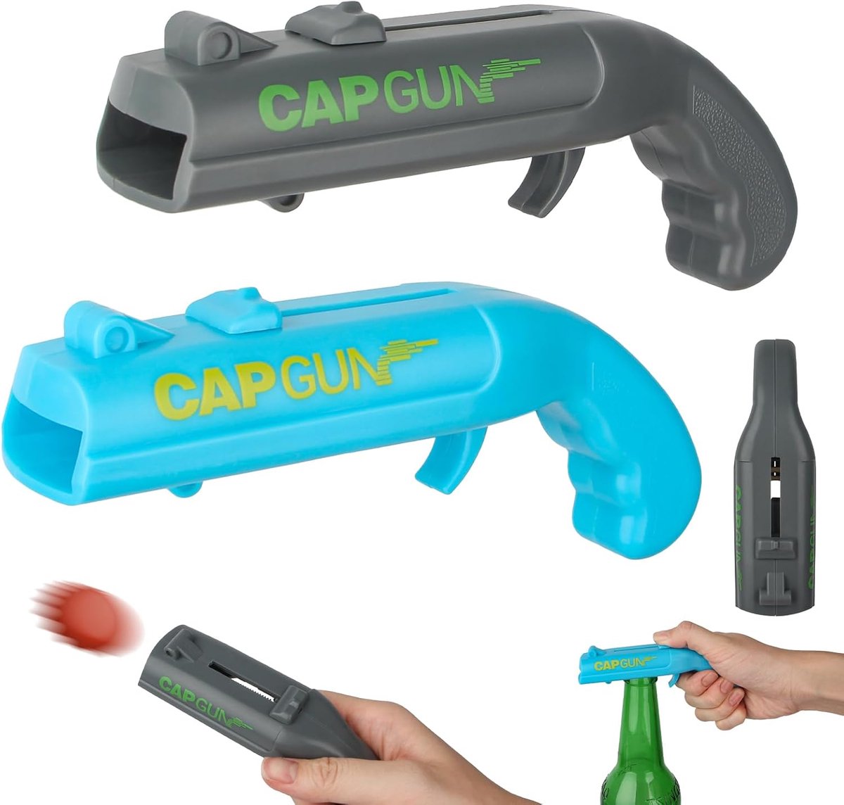 Realjoy 2 stuks flesopener, pistoolopener, grappige dekseltrekker, biersluitpistool, biercadeaus voor mannen, ideaal - ShopVlot