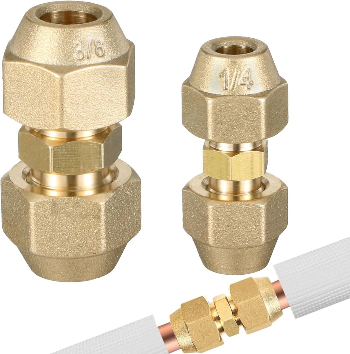 2 x 1/4" & 3/8" Copper Dual Air Conditioning Connectors - Seamless Cooling Circuit Hookup, with Clamp Nuts - ShopVlot