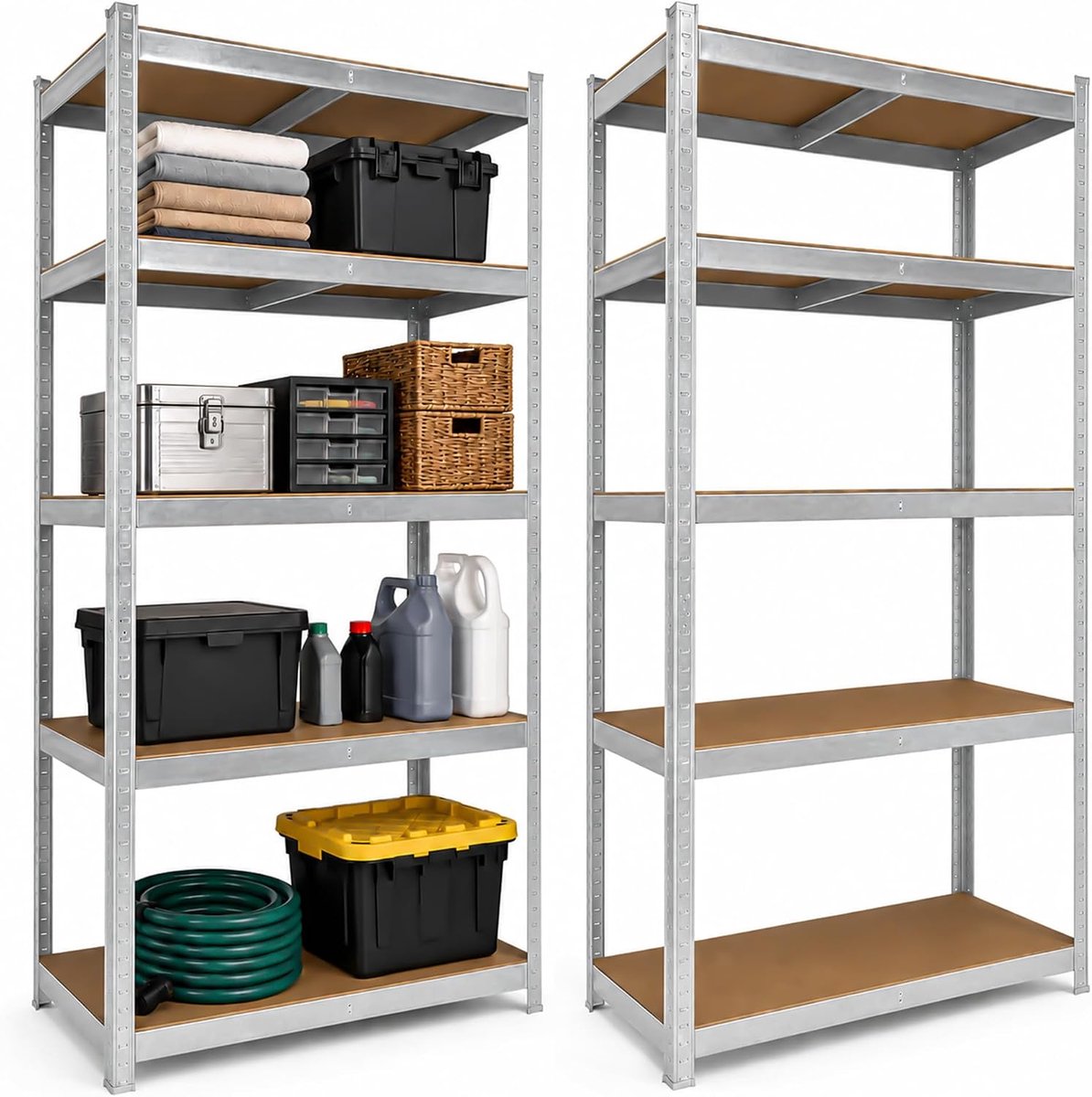 Stellingkast Set van 2 – 5 Verstelbare Planken – 875 kg Draagvermogen – 180x90x40 cm – Zwart