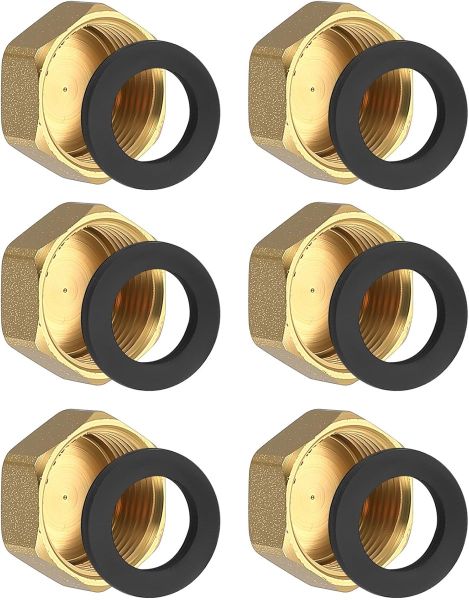 6pcs Brass Head, Hose Valves Hexagon 3/4 inch, Leak Stop Blind Cap, Female Thread End Caps Closing Caps Tube Cap Brass - ShopVlot