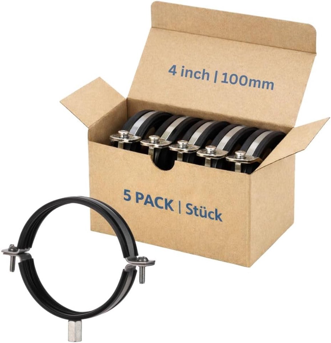 Ø 100 mm tube clamp, wrap folding tube with rubber seal - metal holder, tube holder, pack of 5 - ShopVlot