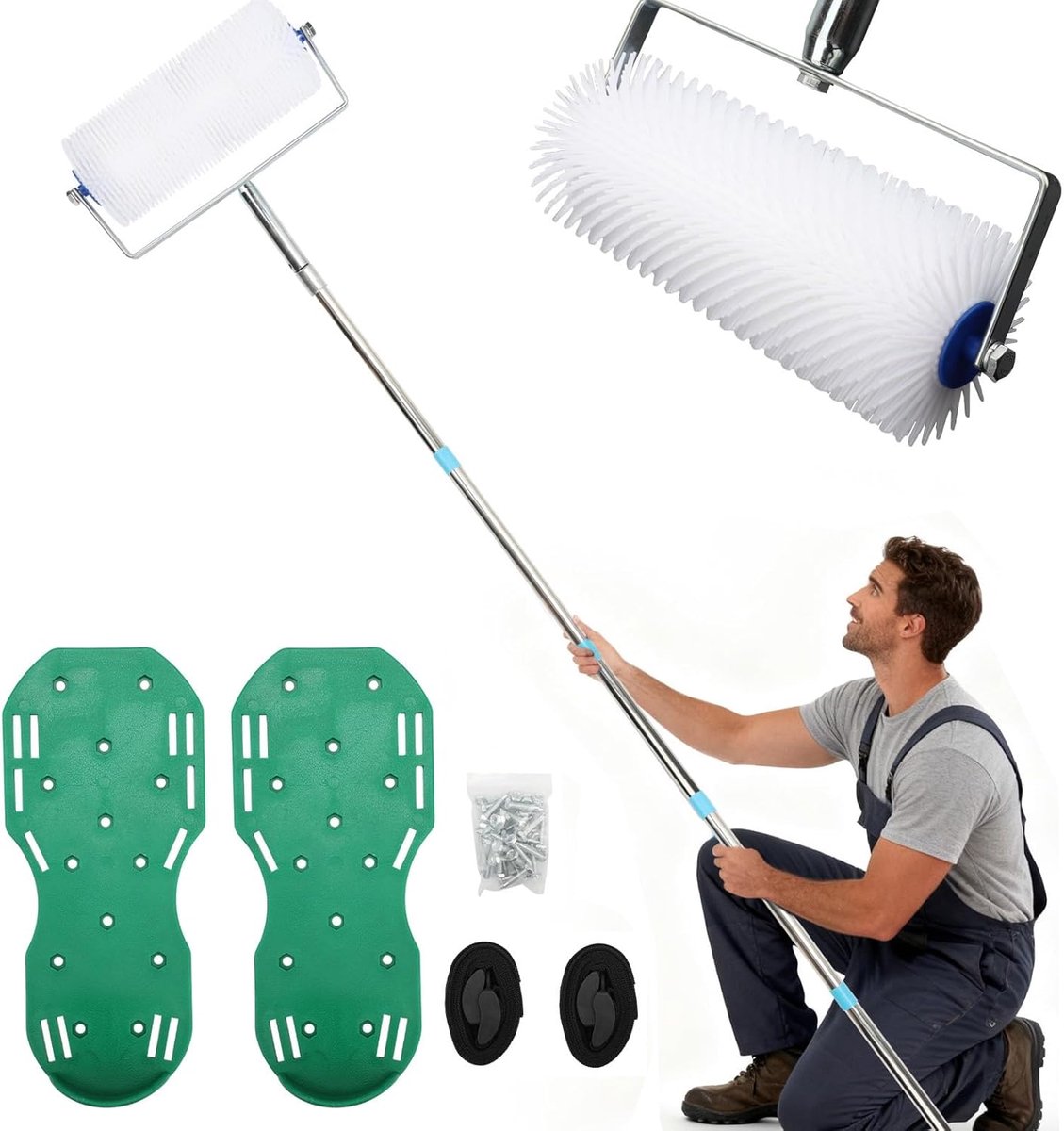 Bottom Coating Set, 9 Inch Spine Roller, 190 cm Stainless Steel Telescopic Rod, Epoxy Spike Shoes, Floor Coating, Tool - ShopVlot