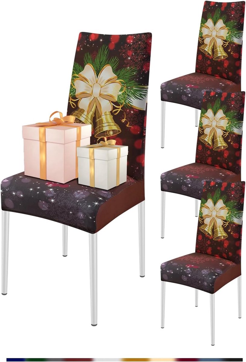 FIGOOO Chair Covers Christmas Stretch 4 Piece Chair Covers Dining Room Universal Washable Durable Kitchen Restaurant - ShopVlot
