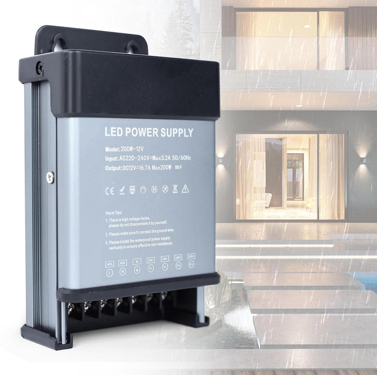 YOODI Transformer 12V 200W Slim LED Transformer 230V AC to 12V DC 16.7A LED Driver LED Power Supply Constant Voltage - ShopVlot