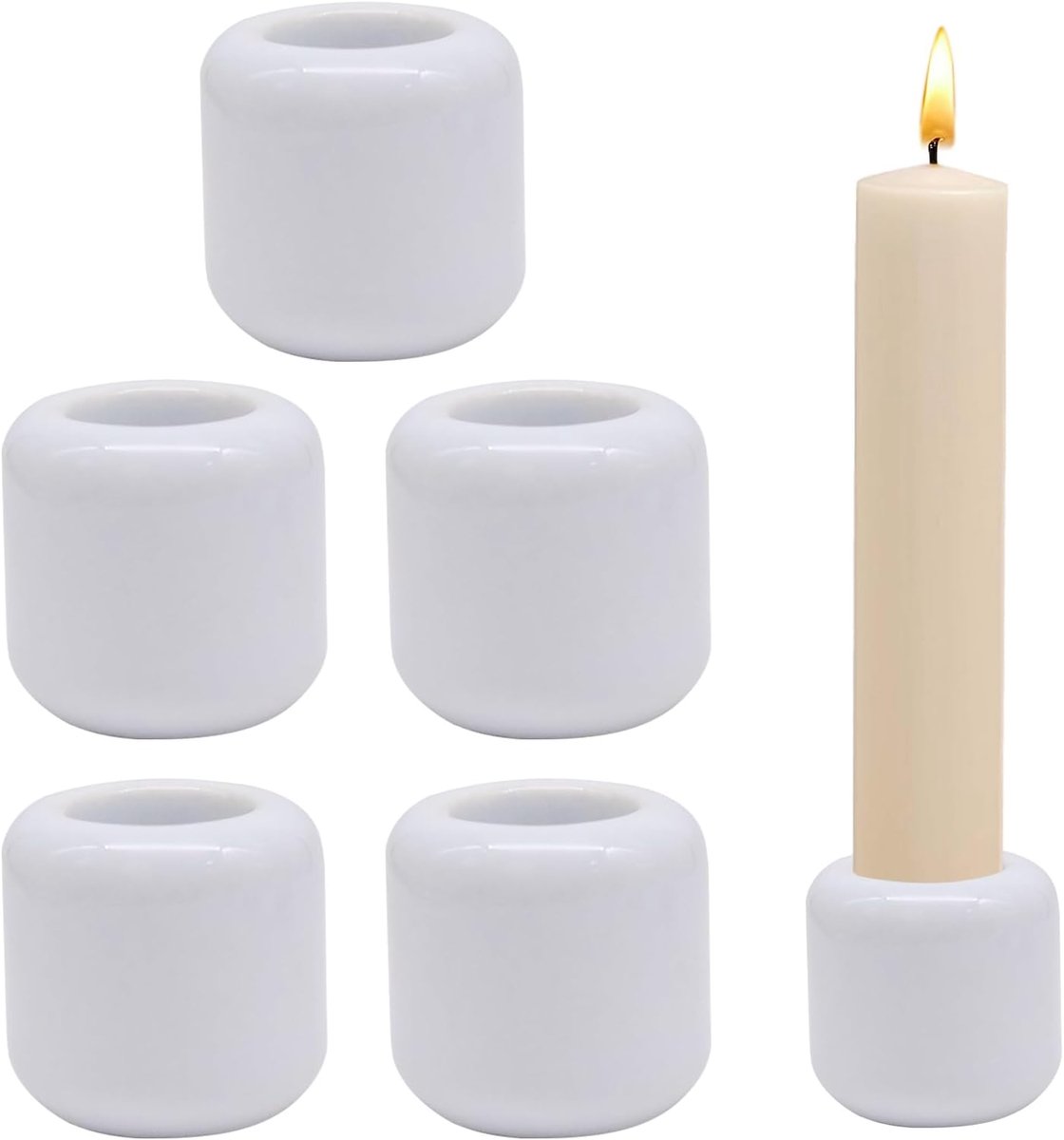 Ceramic Candle Holder Set, 5 Pieces White Candle Holders, Bar Candle Holder Candle Holders for Candle Lighting - ShopVlot