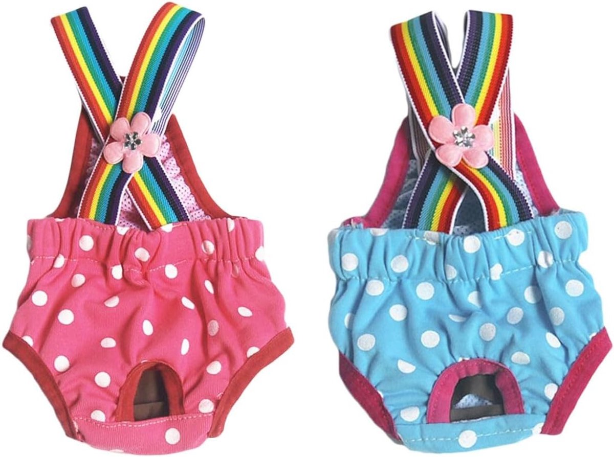 2 Pack Dots Hygiene Sanitary Pants for Small Dogs Suspender Season Heat Knickers Physiological Diaper Puppy Diaper - ShopVlot