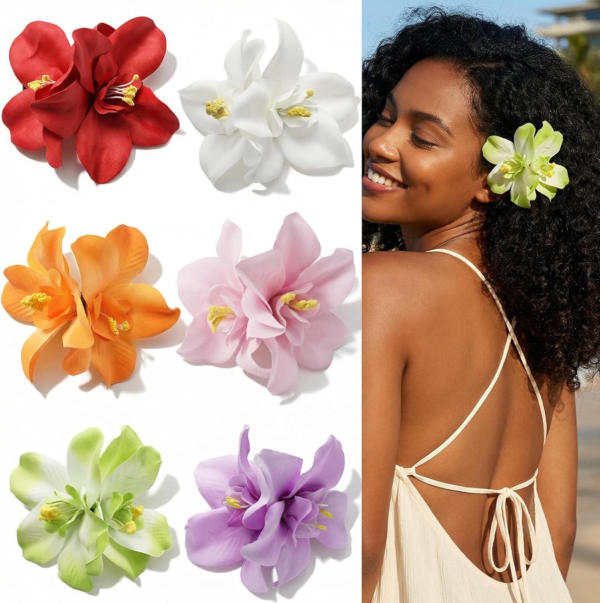 6 stuks Hawaiiaanse bloem haarclips voor meisjes/vrouwen, Ymapinc kunstbloem haarspelden, festival/strand - ShopVlot