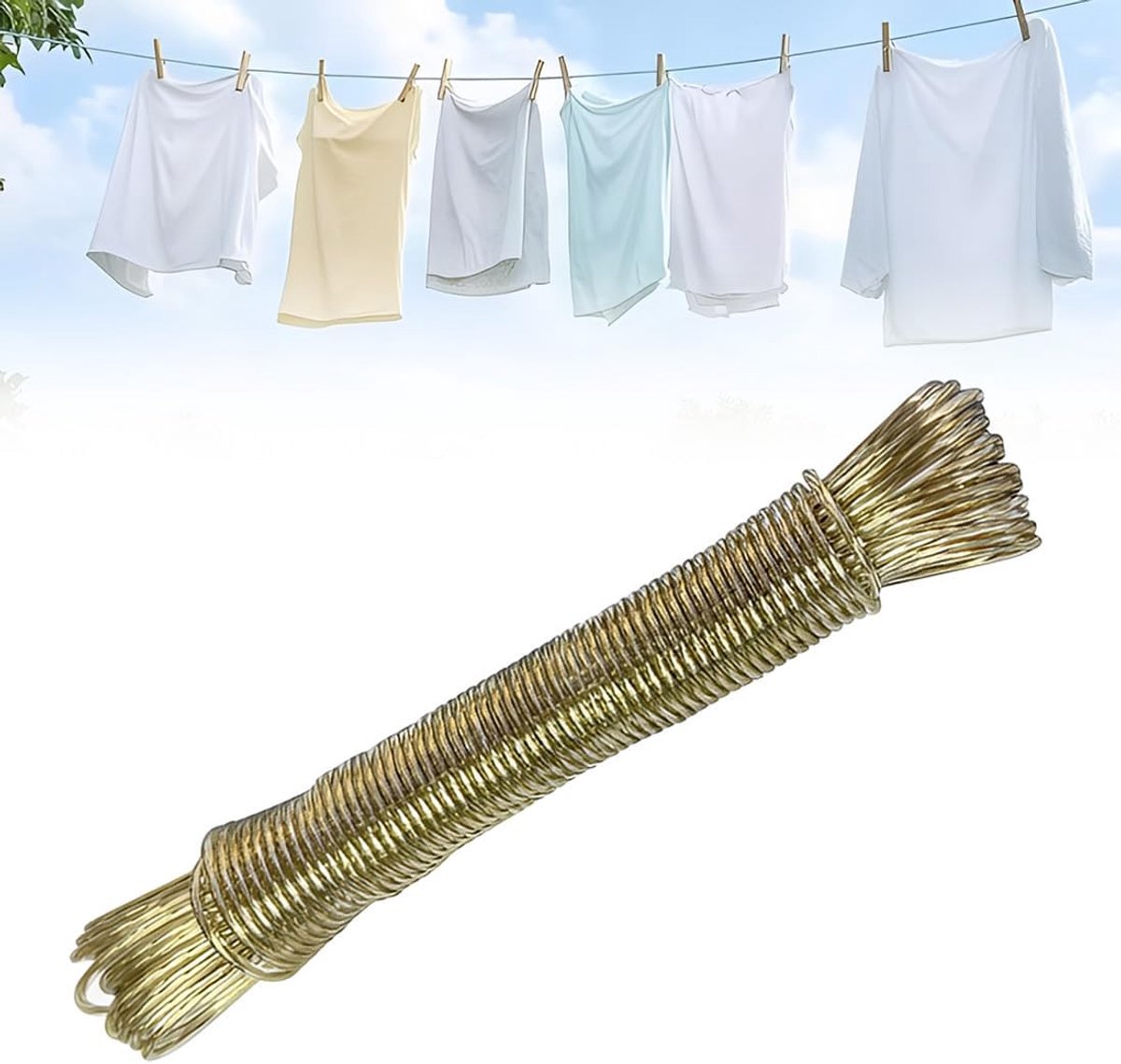 10 m washing line with steel core, 2 mm extra strong, PVC sheathed, tear-resistant washing rope for outdoor, garden - ShopVlot