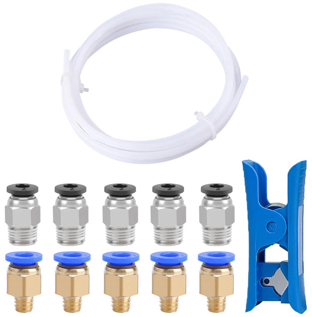 3 Meter 3D Printer PTFE Teflon Tube with Cutter, 5pcs PC4-M6 Pneumatic Connector and 5pcs PC4-M10 Pneumatic Connector - ShopVlot