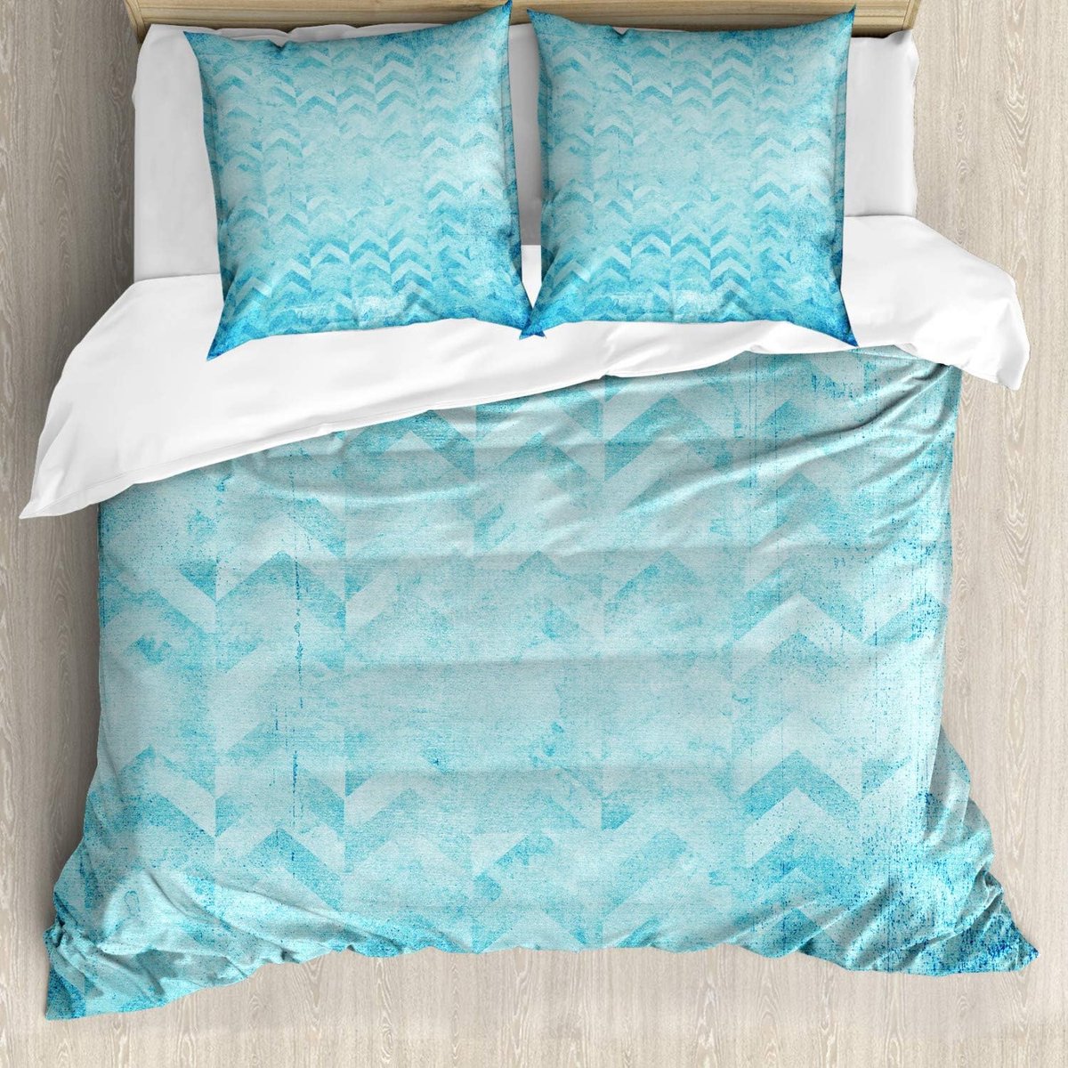 ABAKUHAUS Turkoois Dekbedovertrekset, Geomeric Chevron Art, Decoratieve 3-delige Bedset met 2 Sierslopen, 155 cm x 200 - ShopVlot