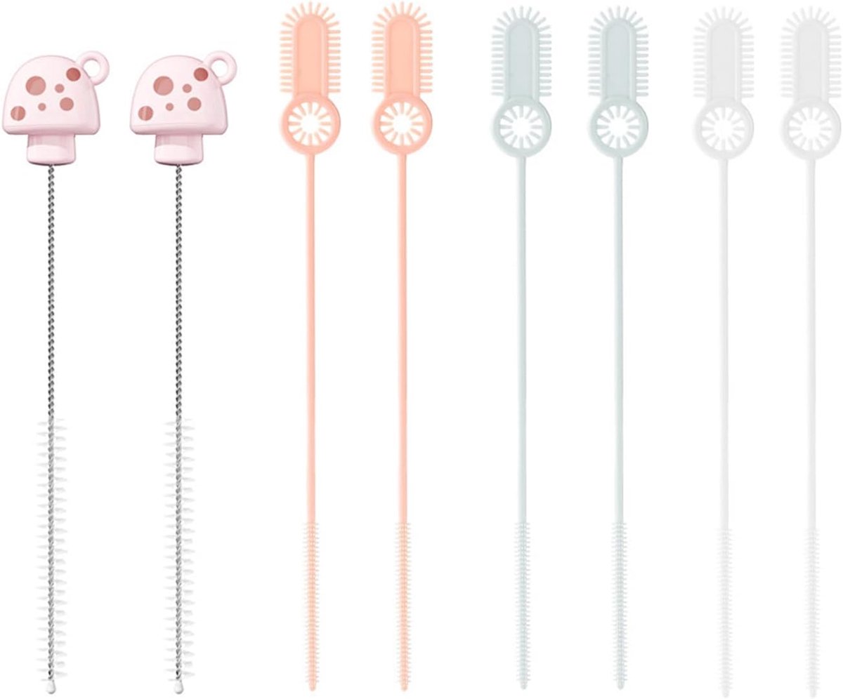 8pcs straw brush, cleaning brush (pink + white + blue) - Double-ended bottle brush, soft, reusable, small cleaning - ShopVlot