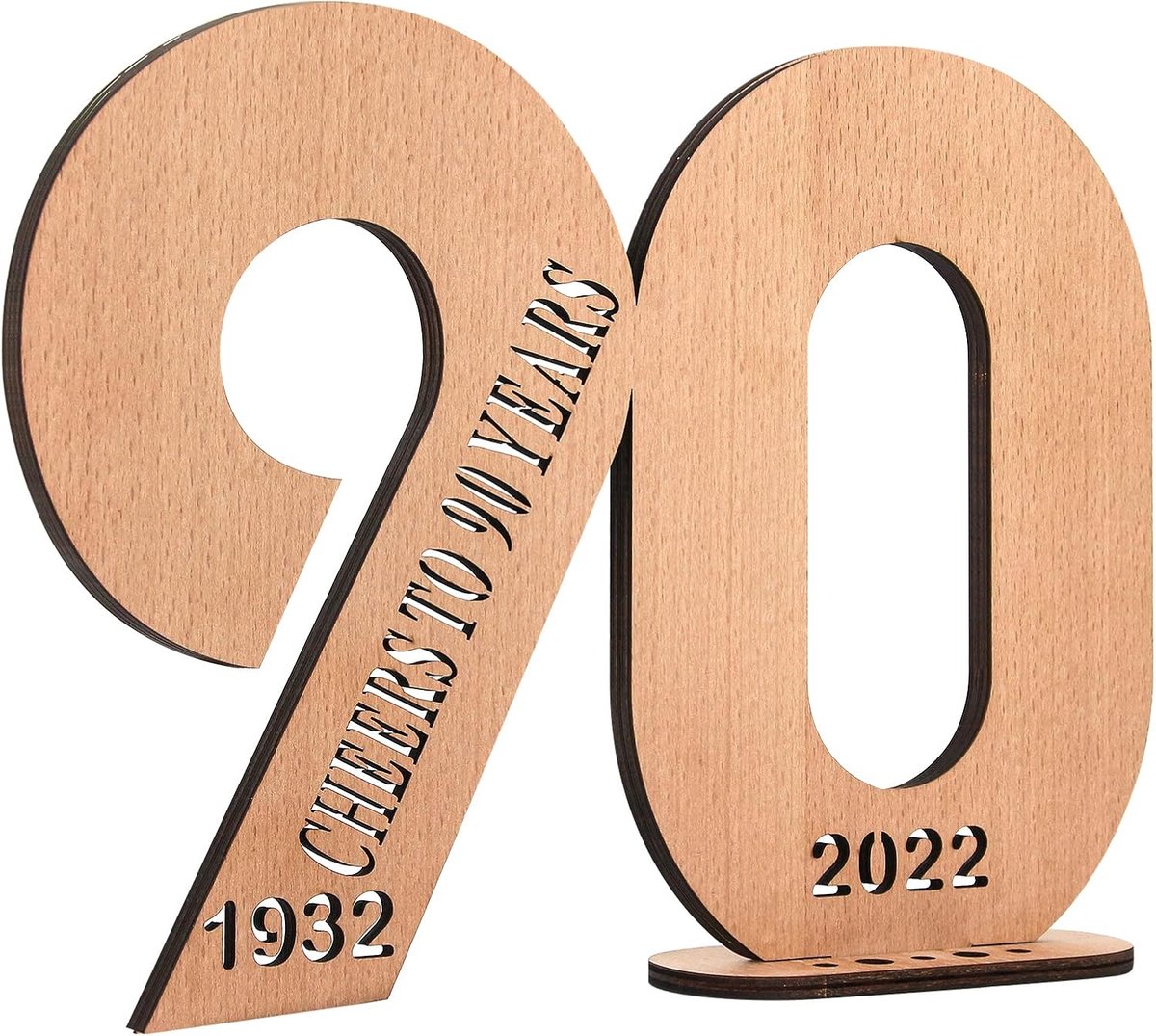Houten decoratie 90 jaar huwelijksjubileum - prachtig design - duurzaam cadeau - vier uw liefde - ShopVlot