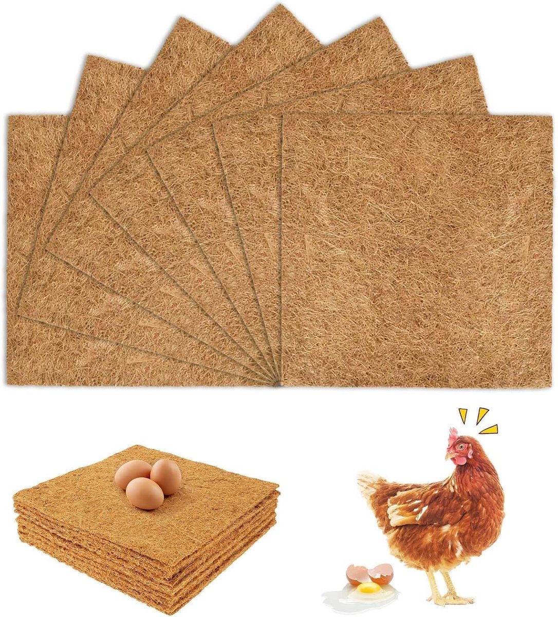 6 stuks nestonderleggers voor kippen, 30 x 30 cm, nestonderlegger voor kippen, kippen, nestmatten van kokosvezel - ShopVlot