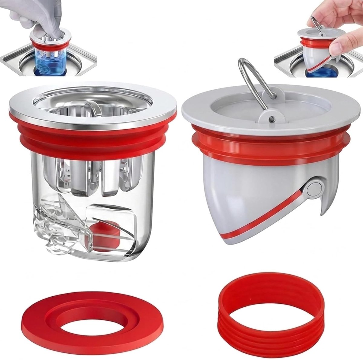 2 stuks geurstop douche, 35-52 mm geurremmende doucheafsluiting, 33-39 mm bodemafvoer, geursluiting, badkamer - ShopVlot