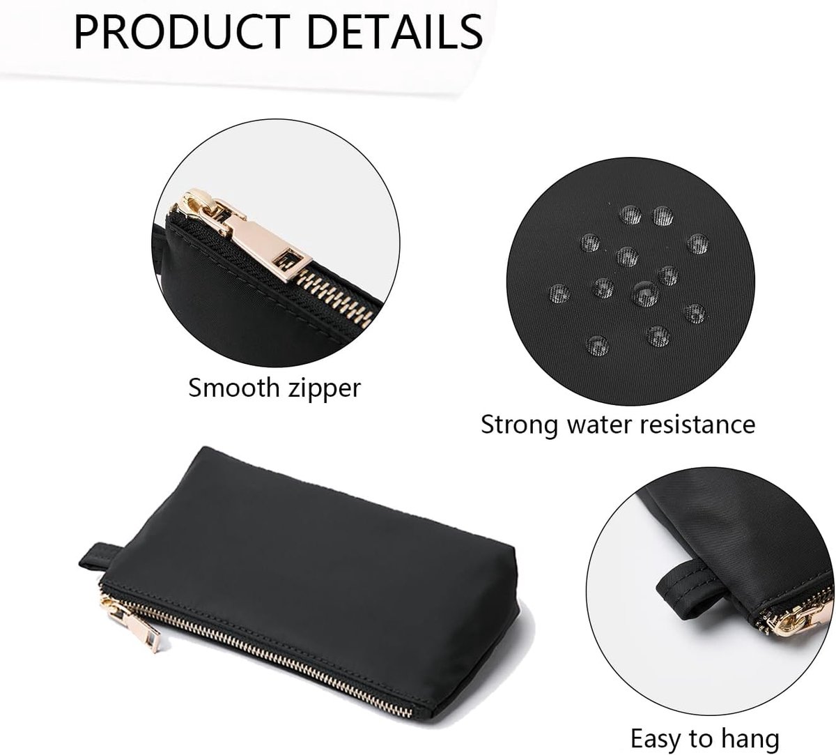 Cosmetic Bag, black nylon, classic - ShopVlot