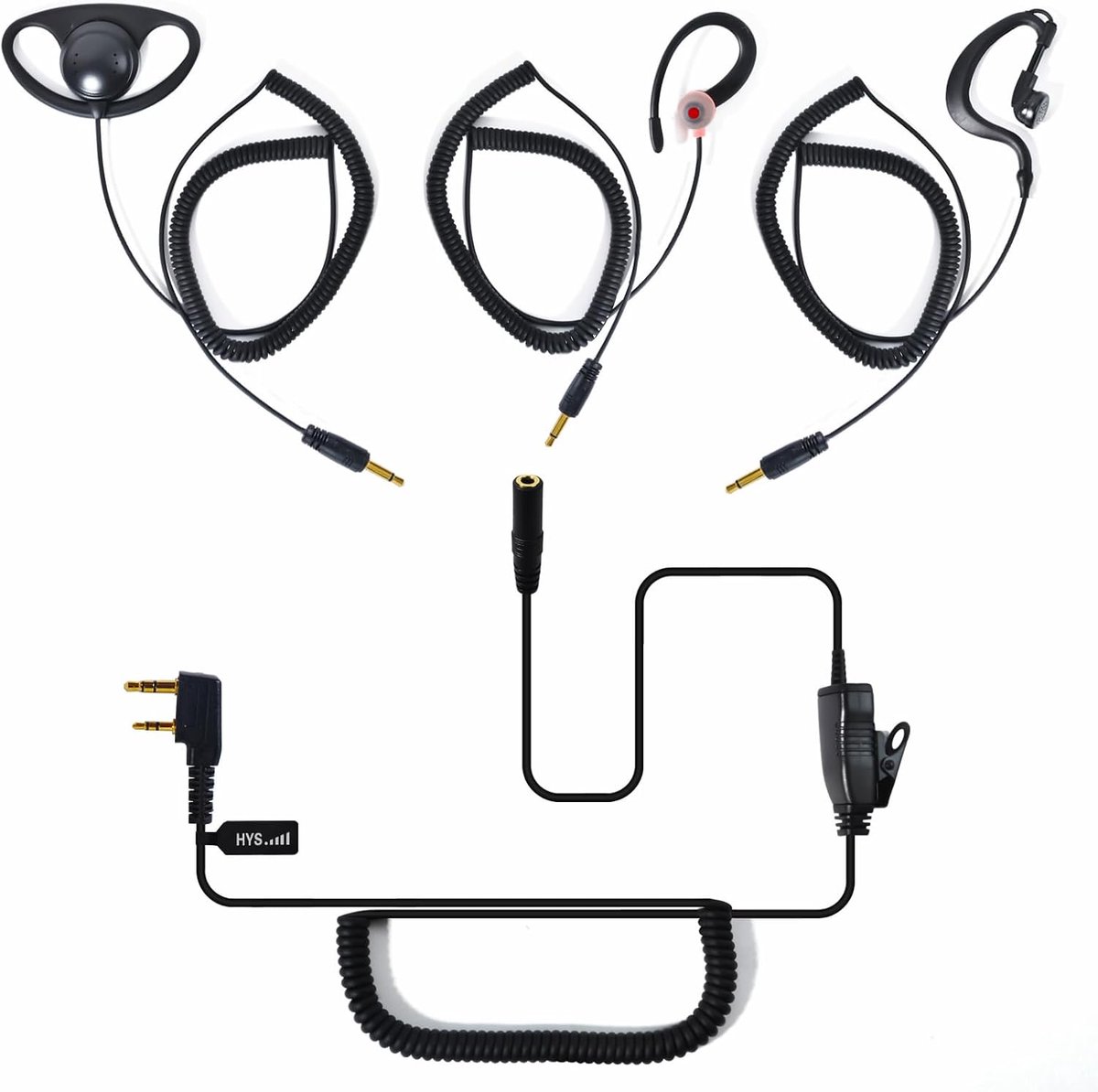 HYS Replaceable Earhooks Radio Earpiece, 3.5mm Audio Female Connector to 2 Pin Compatible for Baofeng UV-5R Quansheng - ShopVlot