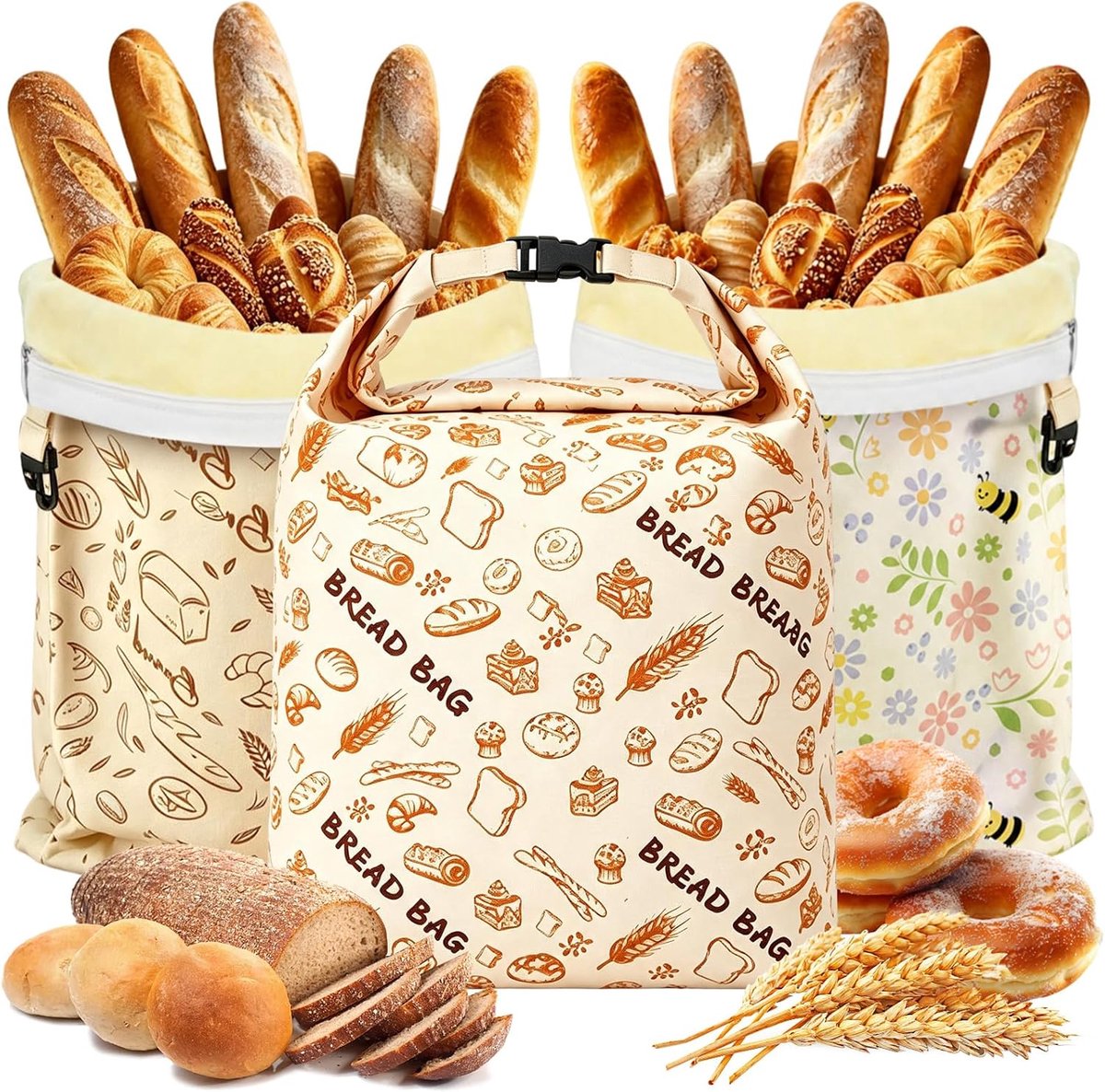 3 herbruikbare bijenwas broodzakken, 42 x 33 cm, broodzak, bijenwas - ShopVlot