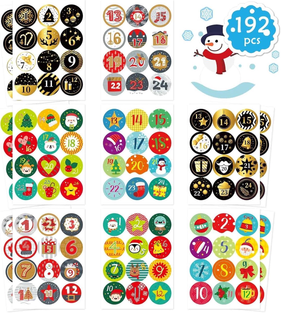 Advent Calendar Number Stickers, 16 x 24 Advent Calendar Stickers, Advent Calendar Stickers, Round, Christmas Figures - ShopVlot