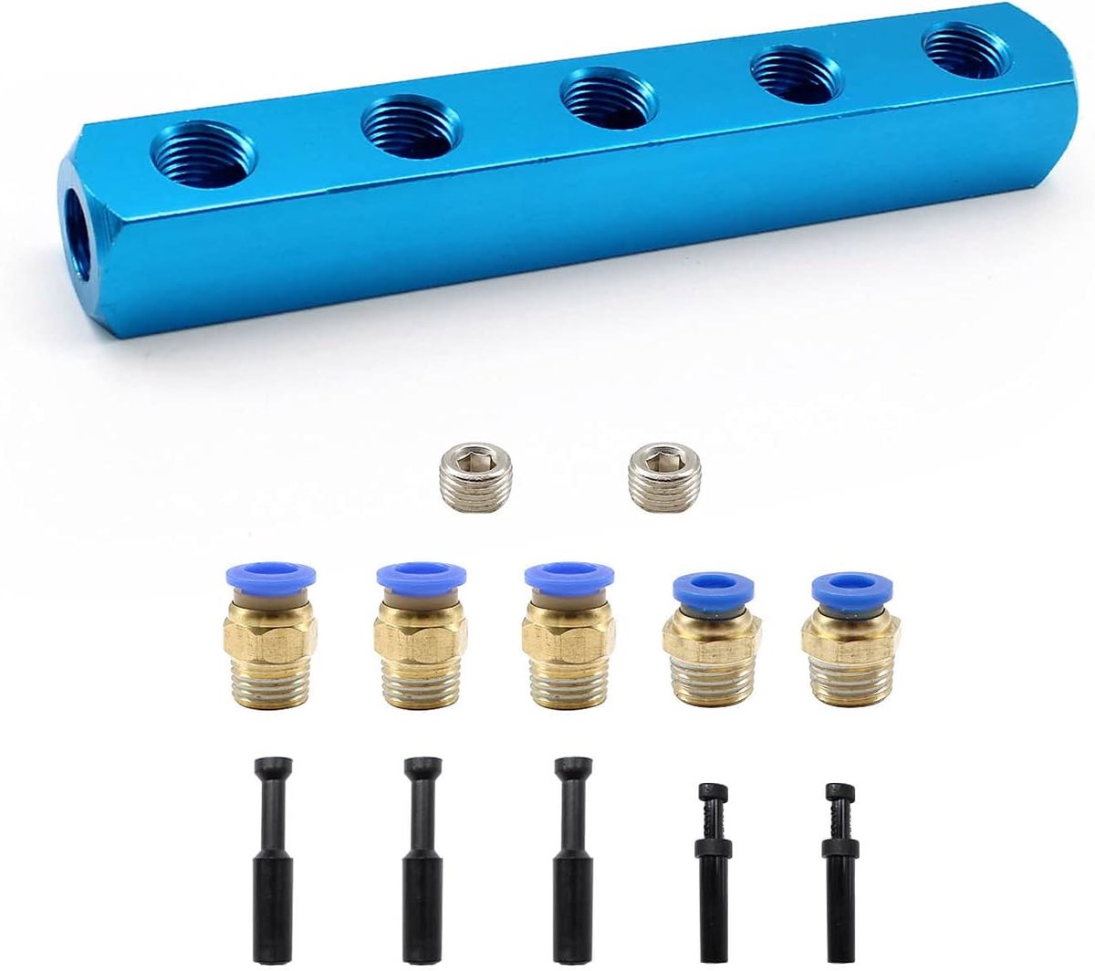 1/4" Quick Connector, 5 Way 8-Port Air Hose Splitter, Comes with Two 6mm and Three 8mm Pneumatic Connectors, Two - ShopVlot