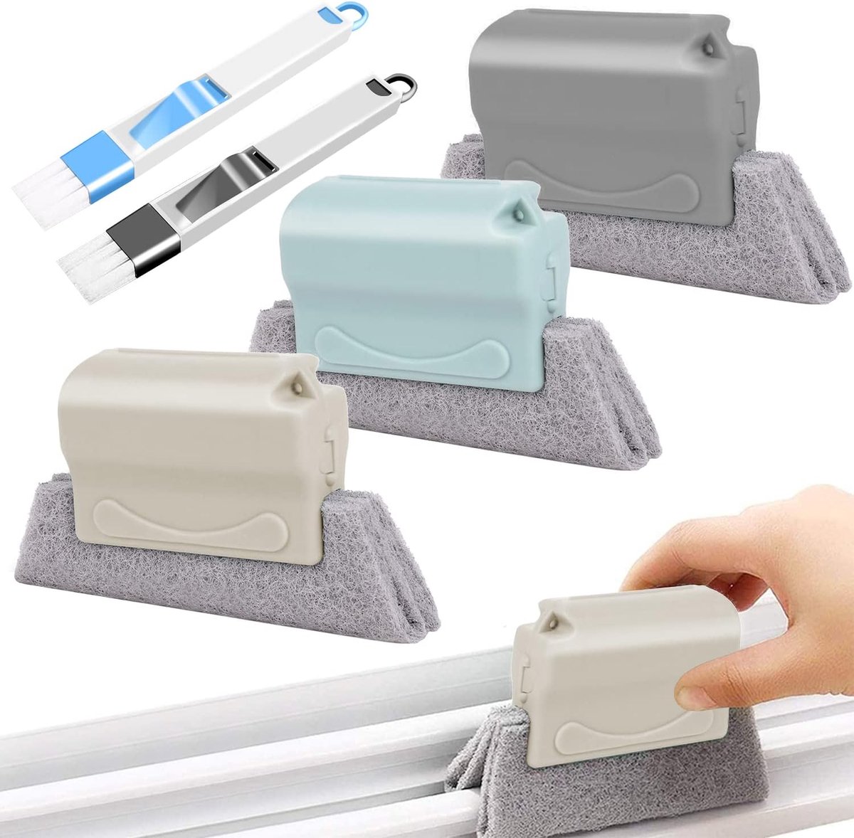 Window Grooves Cleaning Brush, 3 Pieces Cleaning Brushes + 2 Pieces 2-in-1 Multi-Purpose Groove Mini Small Brush for - ShopVlot
