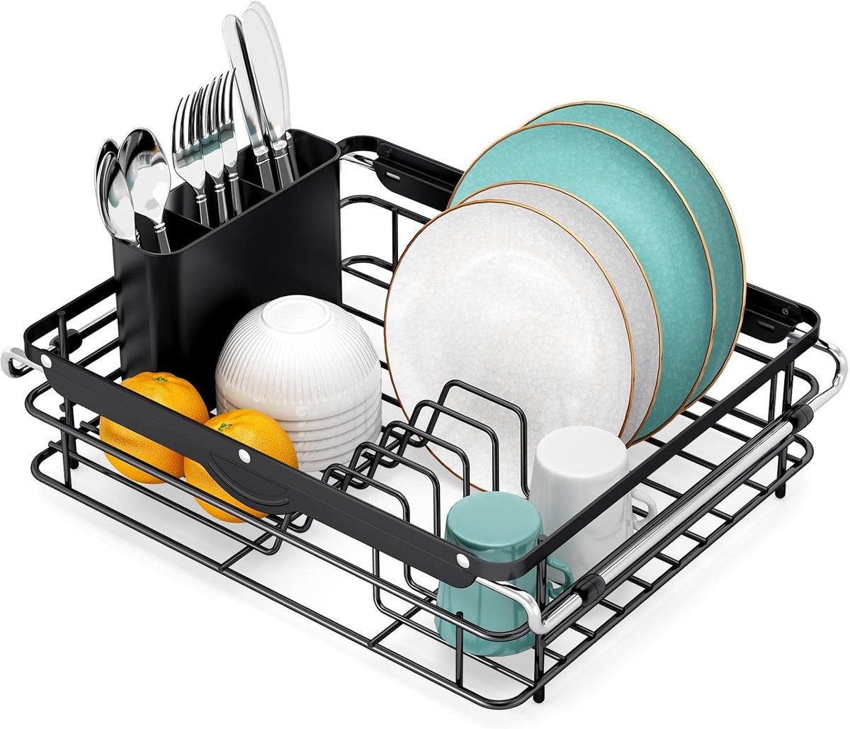 Urackify Dish Drainer for Tableware, Expandable Drainer Over Sink Drainer Drainer with Utensil Holder, Sink Drainer - ShopVlot